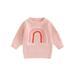 Qtinghua Infant Toddler Baby Boy Girl Autumn Sweater Rainbow Print Jacquard Long Sleeve Knitwear Pullover Winter Sweatshirt Pink 3-4 Years