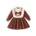 Bslissey Toddler Baby Girls Christmas Velvet Dress Long Sleeve Ruffled Mock Neck Patchwork A-line Dress Infant Casual Cute Princess Dress Daily Clothes 6 Months-3 Years