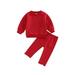 Emmababy Baby s Solid Color Round Neck Long Sleeve Pullover and Long Casual Pants Outfit