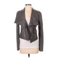 Ann Taylor LOFT Outlet Leather Jacket: Short Gray Print Jackets & Outerwear - Women's Size Small