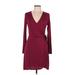 Express Casual Dress - Mini Plunge Long sleeves: Burgundy Print Dresses - Women's Size Medium