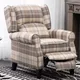 Living And Home Beige Tartan Fabric Recliner Armchair Reclining Chair Lounge Sofa Chair With Retractable Footrest