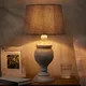Dibor French Country Table Lamp E27 Brushed Wood Urn Vase Pillar Desk Lamp With Linen Shade Bedside Night Light Home Office Table Lamp