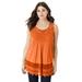 Plus Size Women's Illusion Lace Bib Tank by Roaman's in Vivid Orange (Size 34/36)