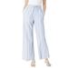 Plus Size Women's Linen Wide-Leg Pant by Roaman's in Dusty Indigo Textured Stripe (Size 16 W)