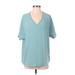 Entro Short Sleeve Blouse: Teal Tops - Women's Size Small