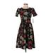 Lularoe Casual Dress - A-Line Crew Neck Short sleeves: Black Floral Dresses - New - Women's Size Small