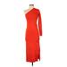 Zara Cocktail Dress - Midi One Shoulder Long sleeves: Orange Solid Dresses - Women's Size Small