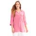 Plus Size Women's Pucker Cotton V-Neck Placket Blouse by Catherines in Pink Tropic (Size 3X)