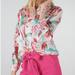 Zara Tops | 3/$25 Zara Floral Button-Down Blouse Top Xs | Color: Cream/Pink | Size: Xs