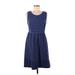 Daisy Fuentes Casual Dress - A-Line Scoop Neck Sleeveless: Blue Print Dresses - Women's Size Medium