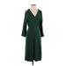 Topshop Casual Dress - Midi V Neck 3/4 sleeves: Green Solid Dresses - New - Women's Size 2