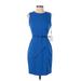 Calvin Klein Casual Dress - Sheath Crew Neck Sleeveless: Blue Solid Dresses - New - Women's Size 6 Petite