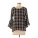 LC Lauren Conrad Long Sleeve Blouse: Gray Checkered/Gingham Tops - Women's Size Medium