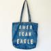 American Eagle Outfitters Bags | American Eagle Blue Distressed Denim Shoulder Tote Bag One Size | Color: Blue/White | Size: Os