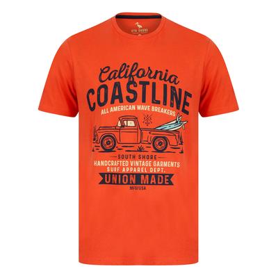T-Shirts Ballycastle Motif Cotton Jersey T-Shirt in Hot Coral - South Shore / L - Tokyo Laundry