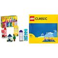 LEGO Classic Kreative Häuser, Bausteine-Set für Kinder, Konstruktionsspielzeug & Classic Blaue Bauplatte, quadratische Grundplatte mit 32x32 Noppen