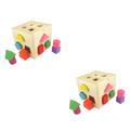 BESTonZON 2pcs Educational Toys Shape Sorter Cube Shape Sorter Toy Kids Sorting Cube Preschool Toddler Toys Educational Shape Sorter Shape Sorting Geometric Sorter Wooden Bamboo Blocks Child