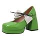 Summer Casual Women's Summer Shoes Casual Single Shoes for Women Chunky Heel Candy Colors Mary Jane Shoes Pure Color Bow College Style Large Size Square Toe High Heels, Green, 6 UK
