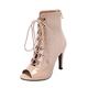 Women Lace Up Boots High Heel Shoes Womens Ladies Classic Mid Calf Boots Pointed Toe Heel Booties (A, 4.5)