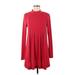 BCBGeneration Casual Dress - Mini Mock Long sleeves: Red Solid Dresses - Women's Size Medium
