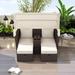 Patio Furniture Sets with Foldable Awning and Storage, Water Resistant Loveseat Recliner Set with Coffee Table and Pillows