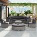 Outdoor Grey Rattan Sectional Conversation Sets with Center Table, 9pc