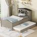 Twin Size Bed Frame with Twin Size Trundle, Twin Platform Bed with House-shaped Storage Headboard, No Box Spring Required