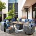 XIZZI 10-Piece Outdoor Wicker Patio Furniture Sectional Sofa Set with Fire Pit Table