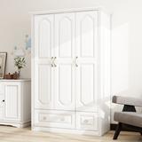 48"W Wardrobe with drawers and 3 doors,Closet Wardrobe,Wardrobe Closet Cabinet with Hanging Rod