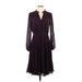 Ann Taylor Casual Dress - A-Line V Neck 3/4 sleeves: Purple Solid Dresses - Women's Size 2