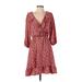 Ann Taylor Casual Dress - Mini V-Neck 3/4 sleeves: Red Floral Dresses - Women's Size 2