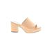 Lulus Sandals: Slip-on Chunky Heel Casual Tan Solid Shoes - Women's Size 9 - Open Toe