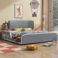 Latitude Run® Full Size Platform Bed w/ Storage Nightstand & Guardrail Upholstered/Faux leather in Gray | 35.4 H x 80.7 W x 72.4 D in | Wayfair