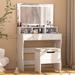 Wrought Studio™ Makeup Vanity Desk Set w/ Mirror Light Dressing Table Storage Power Outlet Adjustable Brightness in Brown/White | Wayfair