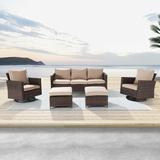 Red Barrel Studio® 5-Set Outdoor PE Wicker Furniture Wide Seat Conversation Couch Set Swivel Rocking Sofa Metal in Brown | Wayfair