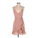 Free People Casual Dress - Wrap Plunge Sleeveless: Pink Print Dresses - Women's Size Small