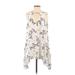 Free People Casual Dress - Mini Plunge Sleeveless: White Floral Dresses - Women's Size X-Small