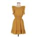 BB Dakota by Steve Madden Casual Dress - Mini Scoop Neck Short sleeves: Yellow Print Dresses - Women's Size Medium