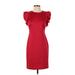 Tommy Hilfiger Casual Dress - Party Crew Neck Short sleeves: Red Print Dresses - Women's Size 2