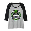 Damen Lustiger Sibirischer Husky Hund St. Patricks Day Irish Pet Lover Raglan