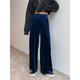 Women's Wide Leg Velvet Pants Trousers Baggy Full Length Pocket Micro-elastic High Waist Fashion Streetwear Party Peacock Blue Black S M Fall Winter