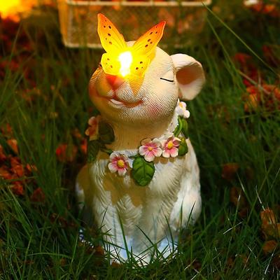 Solar Lights Rabbit Garden Statues and Figurines Outdoor Bunny Holding a Butterfly Solar Light for Garden Decor OutsideOutdoor Statues and Sculptures for Garden Easter Bunny Outdoor Decor for Yard Lawn