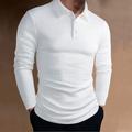 Men's Button Up Polos Golf Shirt Casual Sports Lapel Long Sleeve Fashion Basic Plain Textured Button Spring Fall Regular Fit Wine Black White Blue Button Up Polos