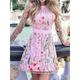 Women's Sheath Dress A Line Dress Pink Dress Floral Mesh Patchwork Crew Neck Mini Dress Daily Vacation Long Sleeve Fall Winter