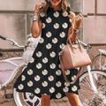 Daisy Sunflower Sleeveless Printed Skirt for Women Summer Leisure Round Neck Retro Mini Dress Mini Short Dress