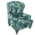 1 Set of 2 Pieces Floral Printed Stretch Wingback Chair Cover Wing Chair Slipcovers Spandex Fabric Wingback Armchair Covers with Elastic Bottom for Living Room Bedroom Decor