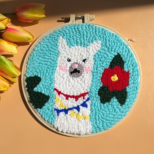 1 Set DIY Strickstick-Kit süßes Tiermuster DIY Basis Starter Stickübung Set mit Stickrahmen Farbigen Fäden Nadeln Anleitungen kreatives Basis Stickset für Weihnachtsgeschenk Image