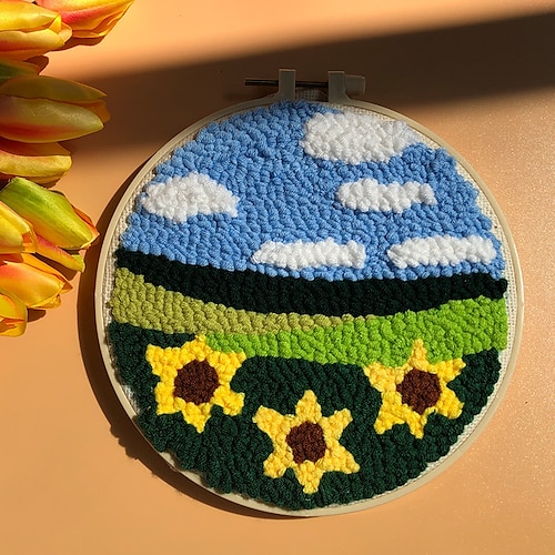 1 Set DIY Strickstick-Kit süßes Tiermuster DIY Basis Starter Stickübung Set mit Stickrahmen Farbigen Fäden Nadeln Anleitungen kreatives Basis Stickset für Weihnachtsgeschenk Image