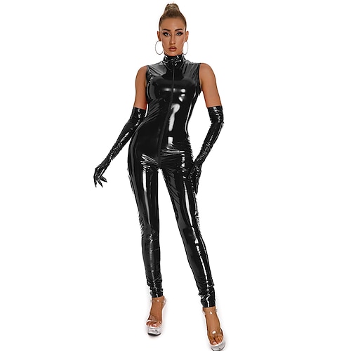 Tanzbekleidung Exotische Tanzkleidung Stangentanz Gymnastikanzug / Einteiler Metallkette Pure Farbe Farbaufsatz Damen Leistung Ausbildung Ärmellos Hoch PU Image